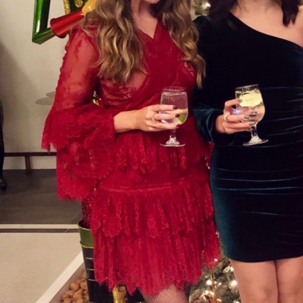 Red Lace Ruffle Dress - Picture 10 of 11